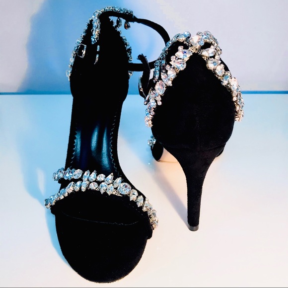 Brand-new Black Suede Crystal Heels - Picture 1 of 7